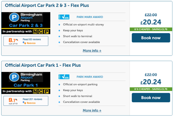 Prices at two of Birmingham's official car parks