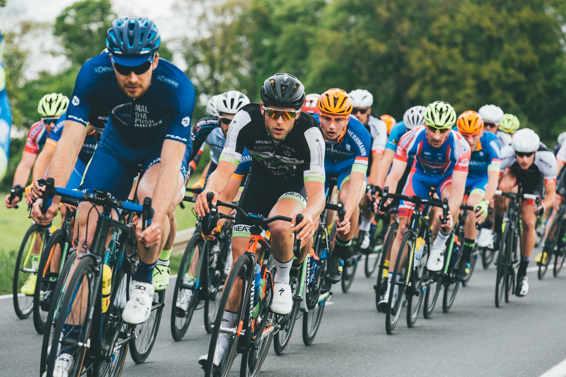 A group of cyclists in a race