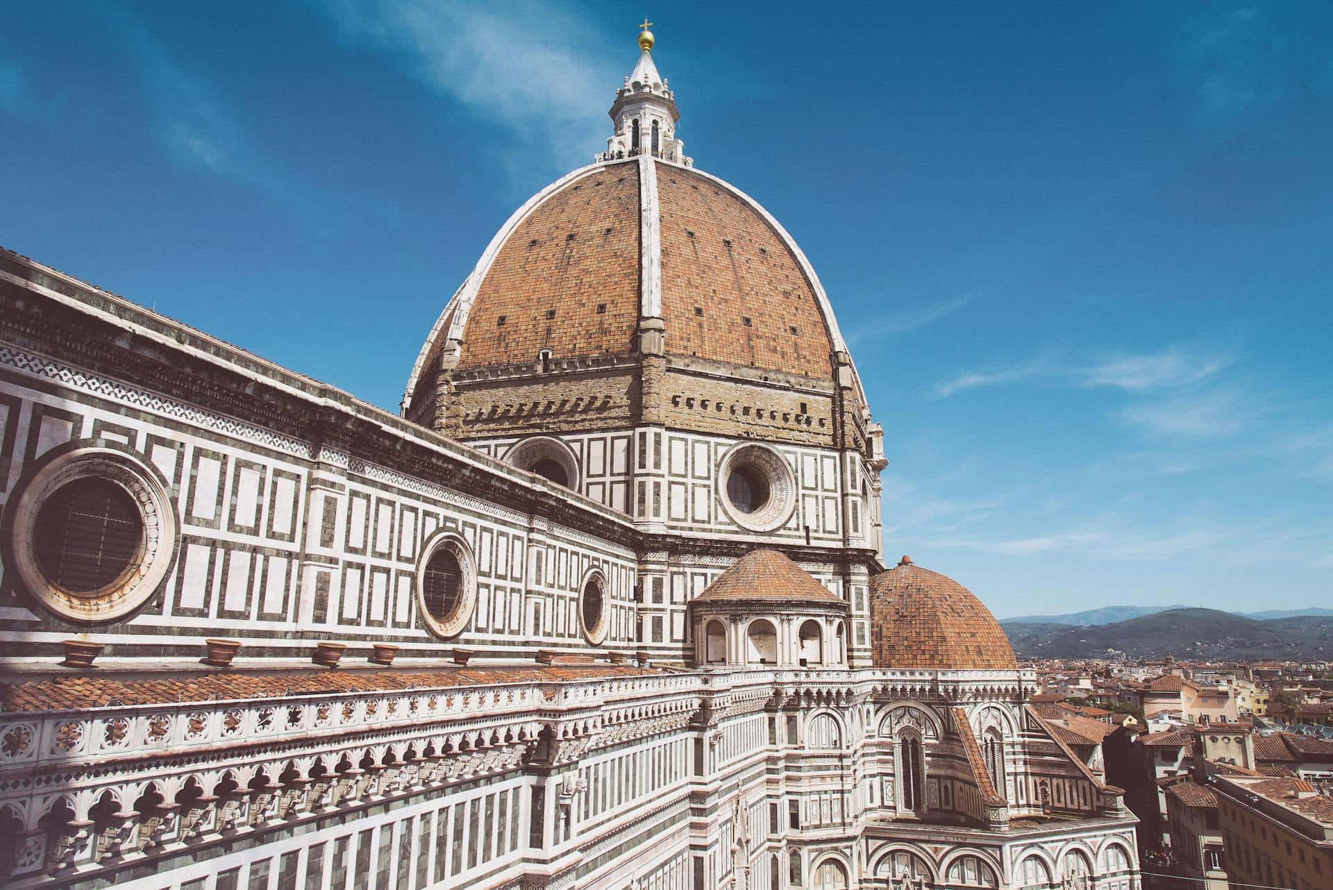 decorative architecture black and white tile red roof dome