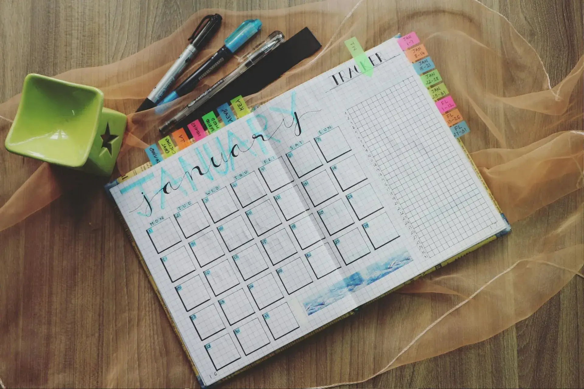 An open calendar book