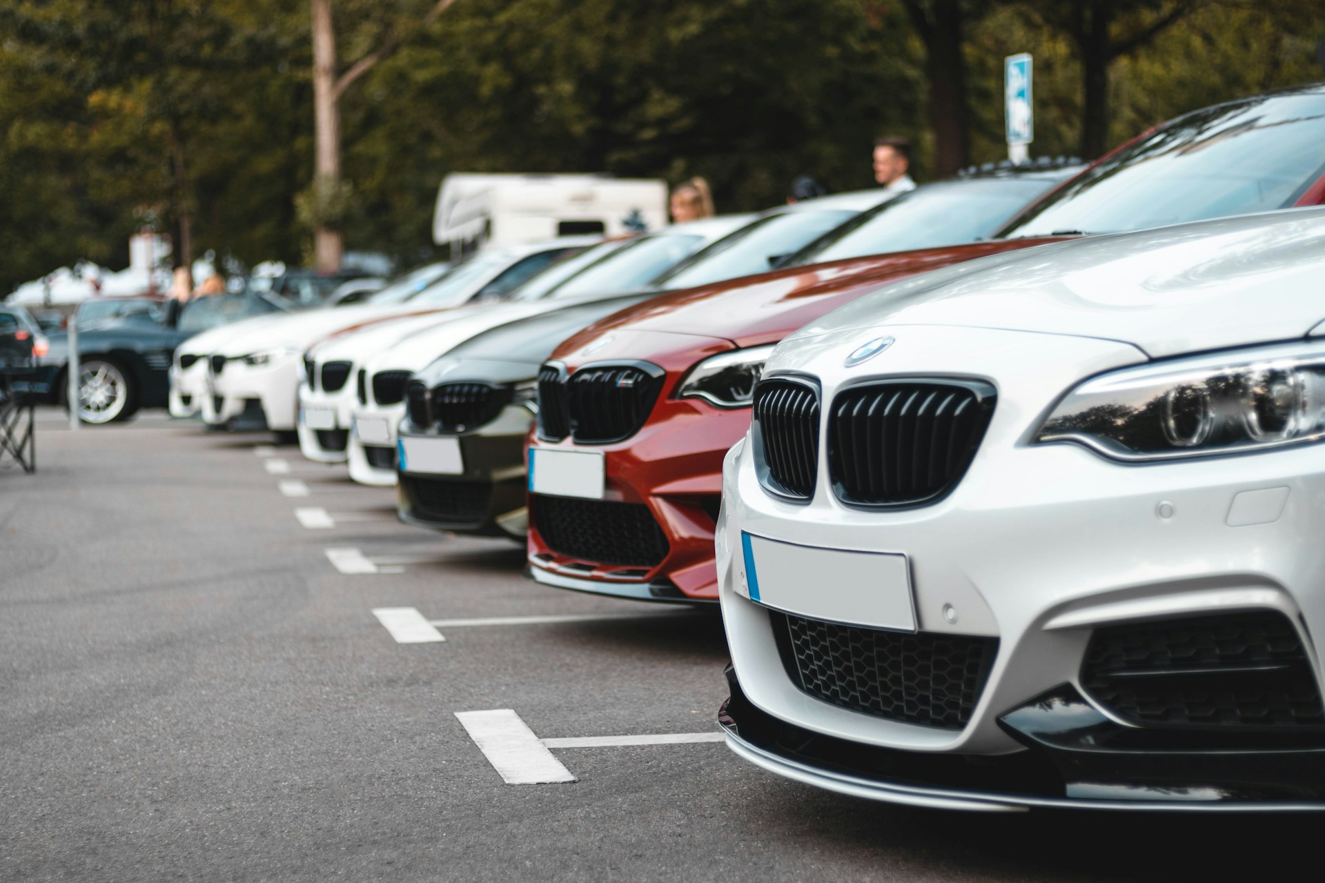 A row of bumpers in a car park